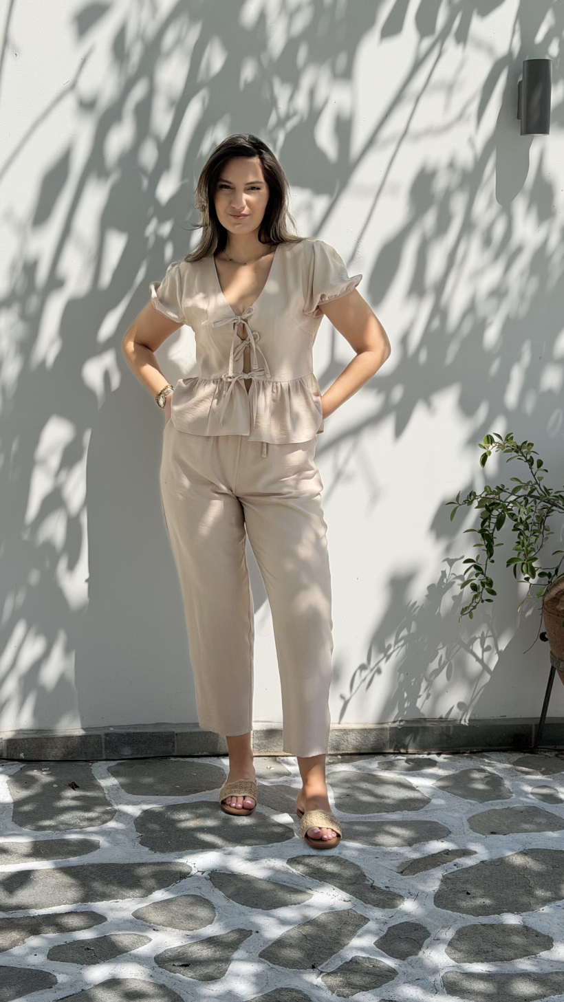 BEIGE LINEN SET-Μπεζ λινό σετ