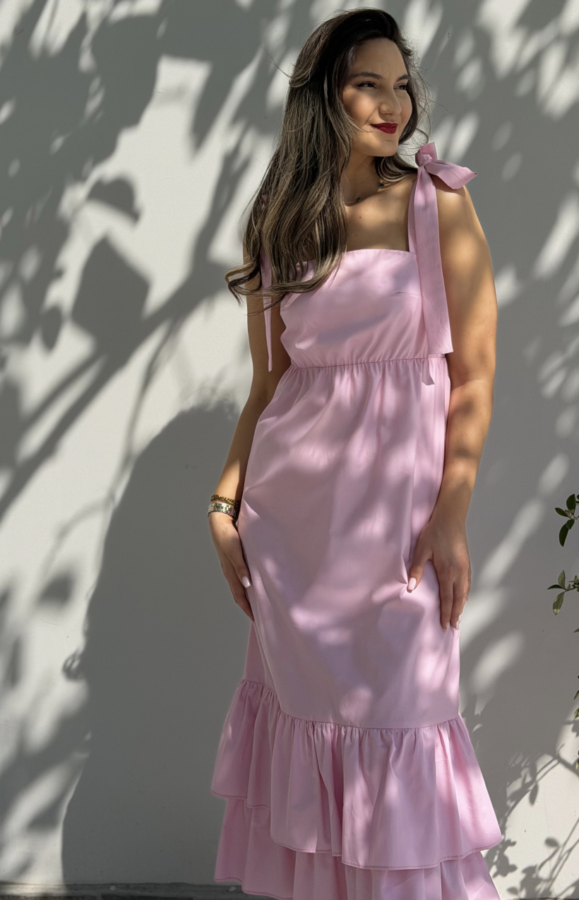 BABY PINK MIDI DRESS-Μίντι φόρεμα σε ρόζ απαλό