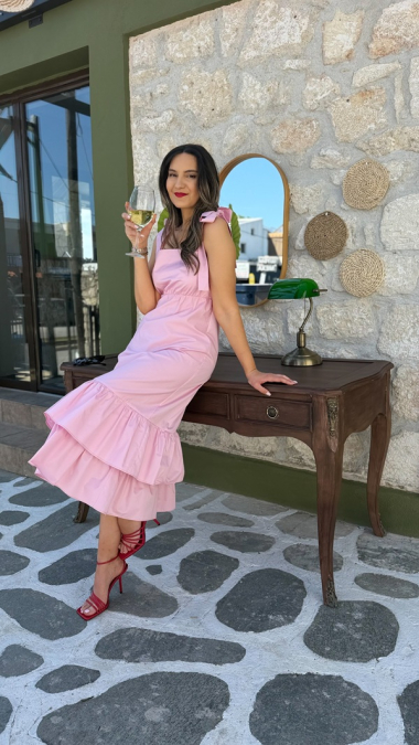 BABY PINK MIDI DRESS-Μίντι φόρεμα σε ρόζ απαλό